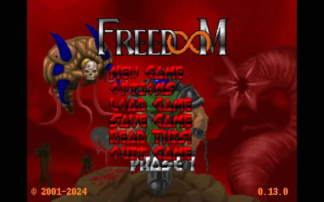 Freedoom title screen with the game menu