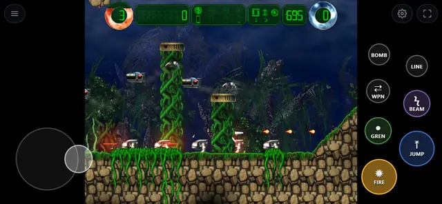 Hurrican on a phone with the on-screen gamepad beside the picture