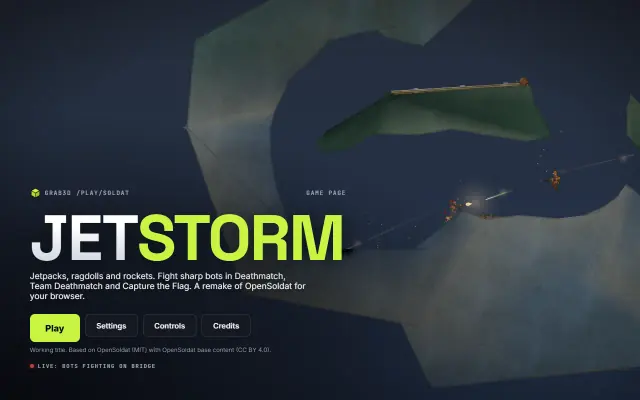 Jetstorm main menu, the bots keep fighting in the background