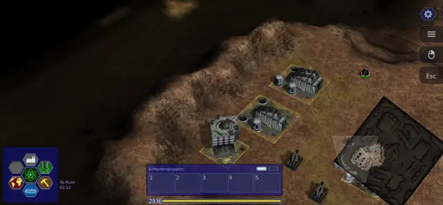 Warzone 2100 on a phone in landscape with touch controls and the scaled down interface