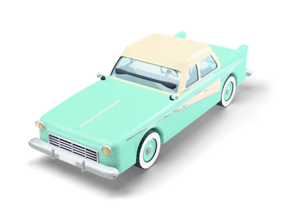 Long mint green 1950s sedan with a cream roof, cream side flash, tail fins and whitewall tyres