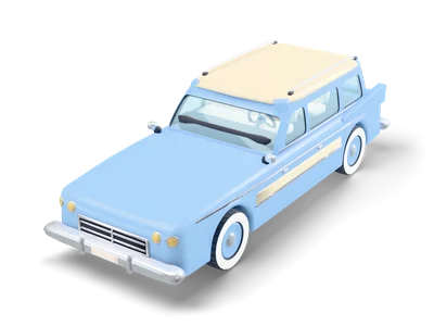Sky blue 1950s station wagon with a cream roof, chrome roof rails, a cream side band, small fins and whitewall tyres