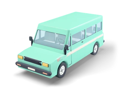 Tall mint 1980s van with a short hood, cream side band, many side windows and black bumpers