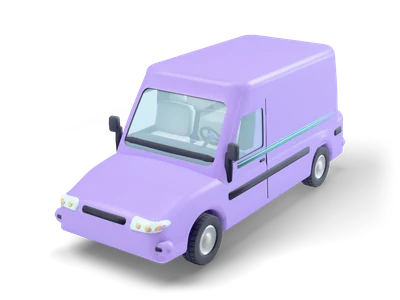 Rounded lavender 1990s panel van with a sloping nose, windowless cargo box and clear headlights