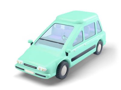 Mint green rounded 1990s minivan with three seat rows, grey side cladding and flat grey wheel covers