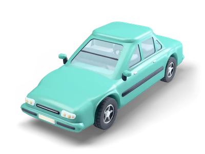 Rounded petrol blue 1990s sedan with clear glass headlights, grey door cladding and five spoke wheels