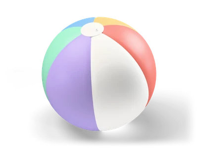 Pastel beach ball with coral, yellow, blue, mint, lavender and white panels and a white cap on top