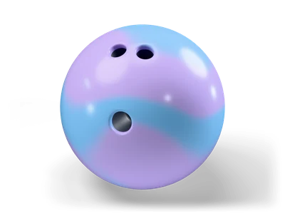 Glossy lavender bowling ball with a sky blue swirl and three dark finger holes