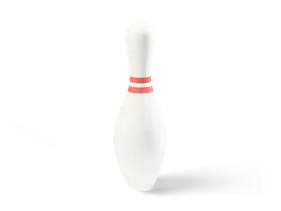 White bowling pin standing upright with two coral stripes around the neck