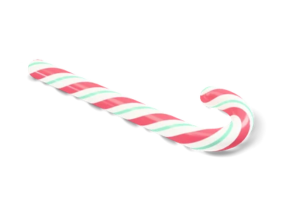 Red and white striped candy cane with a thin mint stripe lying flat