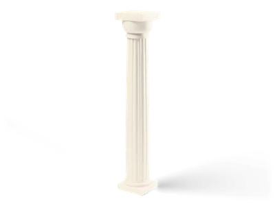 Cream white classical column with a fluted shaft, rounded base moulding and a square capital