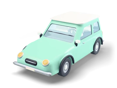 Small mint green three-door car with a white roof, big round headlights and chrome bumpers