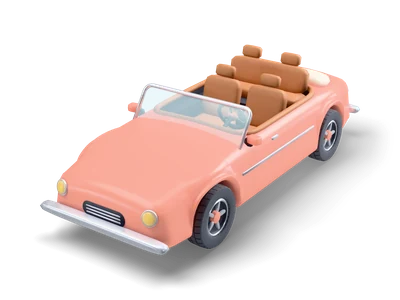 Coral convertible without roof with brown leather seats, chrome windscreen frame and a folded cream top