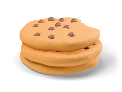 Stack of three golden chocolate chip cookies with cracked tops, the top one bitten