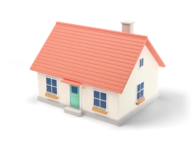 Cream single-storey cottage with coral roof, chimney, mint front door and flower boxes