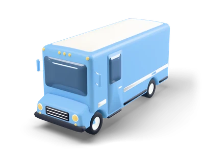 Sky blue walk-in delivery truck with a white stripe, tinted windows and a plain box body