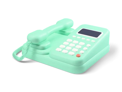Mintfarbenes Schnurtelefon mit weißen Tasten ohne Ziffern, kleinem dunklem Display und Spiralkabel zum Hörer