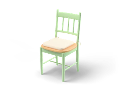 Sage green wooden dining chair with a spindle back, an oak seat and a cream cushion tied with bows
