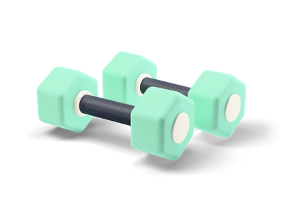 Two mint hex dumbbells with cream end caps and dark knurled handles lying on the floor