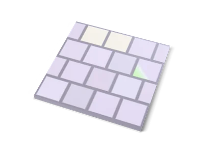 Square floor tile of staggered grey and lavender stone slabs with a few spots of green moss