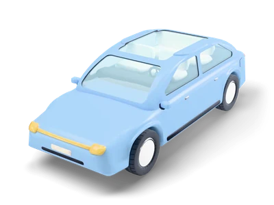 Light blue electric car with a glass roof, white wheel covers, a yellow light strip in front and an open charging flap