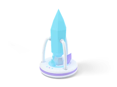 Tall glowing cyan crystal held by three white arms on a round white base with a lilac band