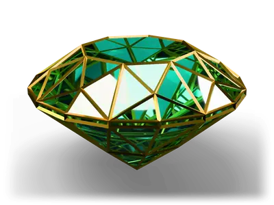 Gema verde azulada de talla brillante redonda con todas las aristas trazadas en oro