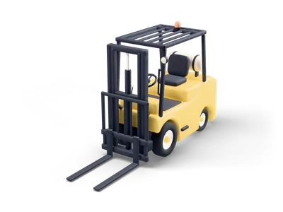 Butter-yellow forklift with black lifting mast and forks, black overhead guard, orange beacon and cream gas cylinder