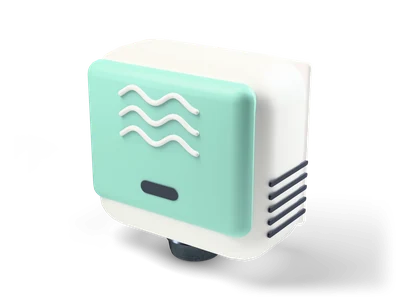 White wall hand dryer with a mint front panel showing three wavy lines and a chrome nozzle underneath
