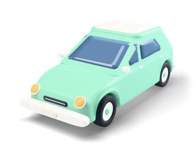 Mint-green compact hatchback with white roof, round yellow headlights, white bumpers and red tail lights