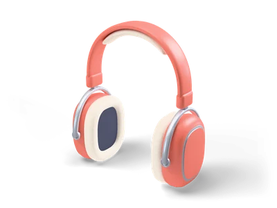 Coral over-ear headphones with cream ear cushions, silver sliders and a padded coral headband, standing upright