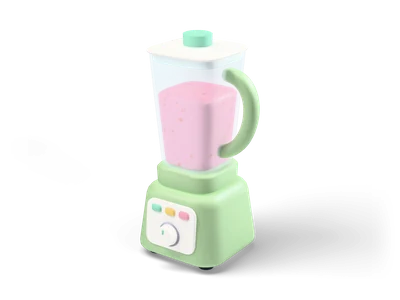 Sage green kitchen blender with cream control panel and a clear glass jug with pink smoothie