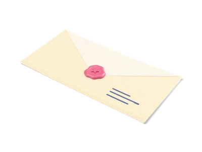 Parchment envelope with a pointed flap closed by a red wax seal with a star