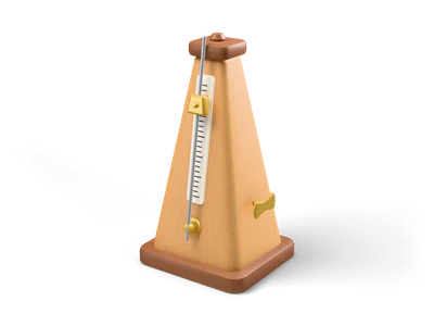 Wooden pyramid metronome with cream scale, steel pendulum, brass sliding weight and winding key