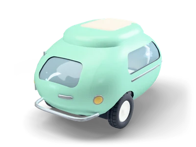 Small round mint green bubble car with a front door, windows all around and a cream sunroof