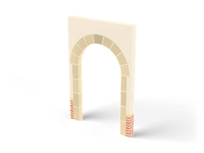 Cream plaster wall with a round arched passage edged by sandstone voussoirs and a keystone