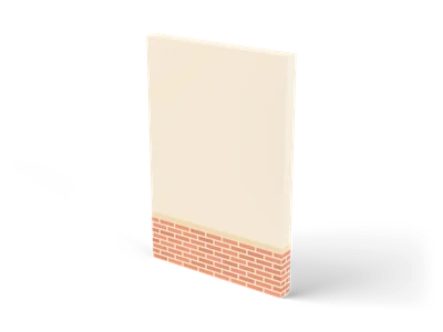 Straight cream plaster wall panel with a coral brick plinth and a thin sandstone band above it