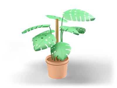 Große Monstera mit geschlitzten grünen Blättern an einem Moosstab in einem pfirsichfarbenen Keramiktopf