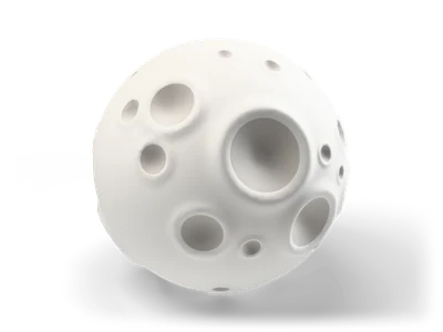 Pale grey stylized moon globe with many round sculpted craters of different sizes and darker crater floors