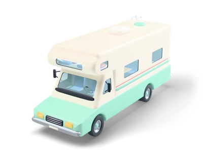 Cream and mint motorhome with an alcove over the cab, stripes on the side and a ladder at the back