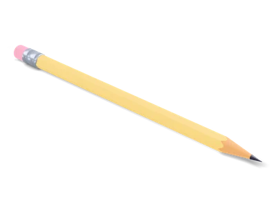 Yellow hexagonal pencil with a sharpened wood tip, silver ferrule and pink eraser lying flat