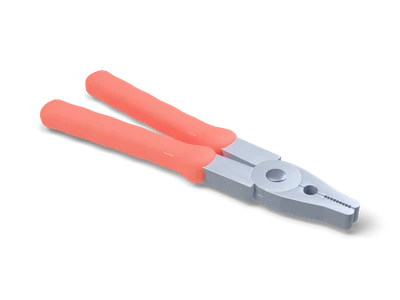 Combination pliers with gray steel jaws, a round pipe notch and two red rubber handle sleeves, lying flat