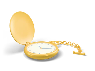 Open brass pocket watch with a cream dial, star cover and a short gold chain lying on a table