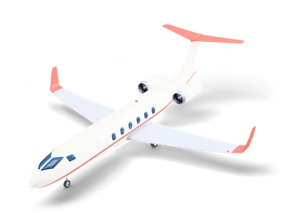 Weißer Privatjet mit korallenroter Zierlinie, korallenrotem T-Leitwerk und Winglets, ovalen Fenstern und Hecktriebwerken