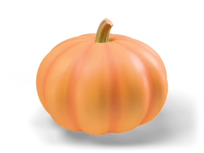 Stylized round orange pumpkin with deep ribs and a curved green brown stem