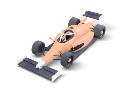 Apricot open-wheel race car with black front and rear wings, white end plates, white halo and black tires