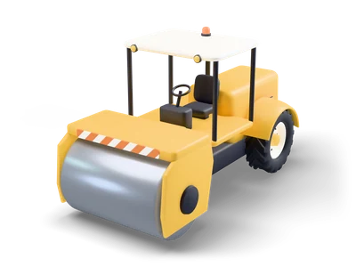 Yellow road roller with a large silver front drum, big rear tyres and an open seat under a canopy