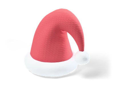 Red knitted Christmas hat with a white plush brim and a white pompom on its folded tip