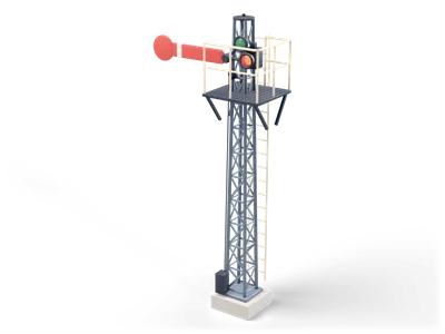 Formsignal mit rotem Flügel, Gittermast, Leiter und kleiner Laternenbühne