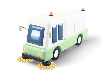 White and sage green compact street sweeper with two yellow round brushes at the front